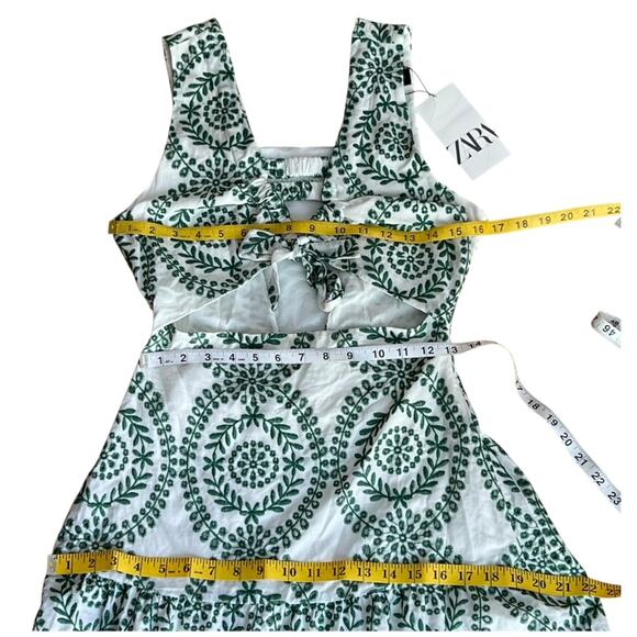 ZARA Small Dress Midi Embroidered Boho Cut Out Resortwear Small Dress Cottage - Picture 12 of 16